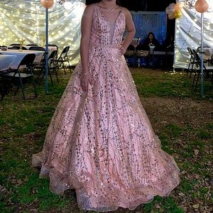 Rose gold dress with diamonds . could be used for prom or sweet 16